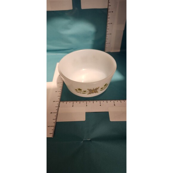 Vintage Fire-King Meadow Green Custard Bowl – Floral Milk Glass 434 Anchor Hocki - Picture 2 of 12